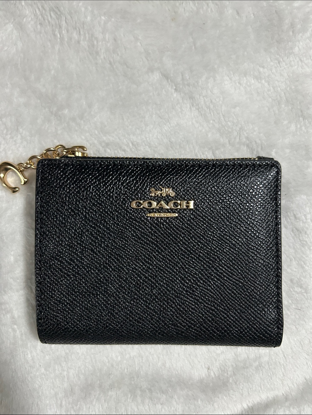 Coach Black Leather Zip-Around Wallet with Gold Logo